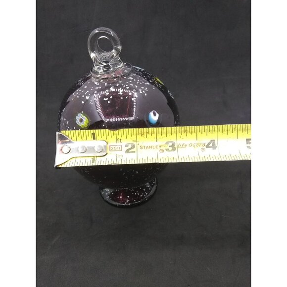 Hand Blown Art Glass Floral Speckled  Pedestal Ornament 5.75" Tall 3" Diameter - Picture 7 of 12